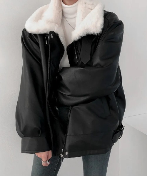 オーバーサイズ ファー ドッキング 変形 レザー ジャケット ブルゾン y2k Y2K ファー裏地レザー調オーバージャケット（テーラード