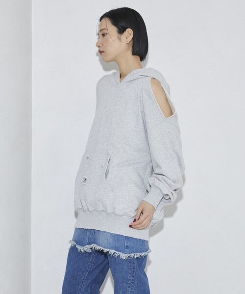 Firsthand（ファーストハンド）の「Firsthand/ファーストハンド ダメージスリットフーディ（パーカー・レディース・グレー/チャコールグレー・FREE）」の6枚目の写真