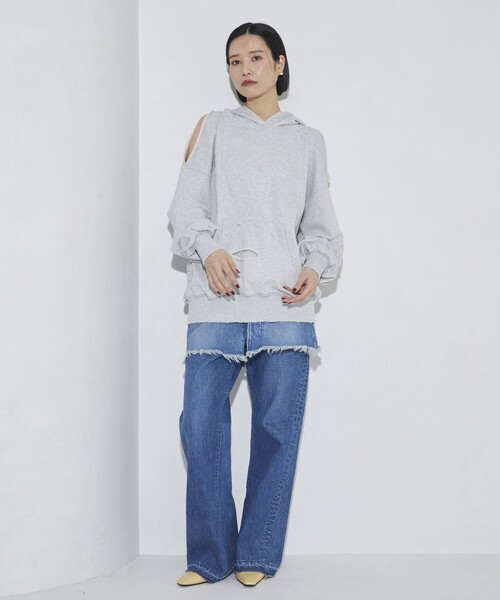 Firsthand（ファーストハンド）の「Firsthand/ファーストハンド ダメージスリットフーディ（パーカー・レディース・グレー/チャコールグレー・FREE）」の11枚目の写真