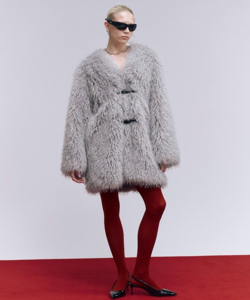 セール】FAKE FUR COAT/フェイクファーコート（ノーカラーコート