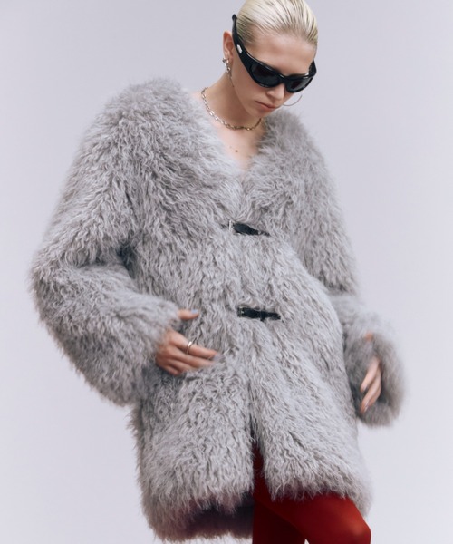 セール】FAKE FUR COAT/フェイクファーコート（ノーカラーコート