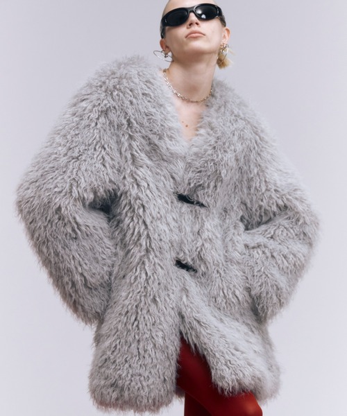 セール】FAKE FUR COAT/フェイクファーコート（ノーカラーコート