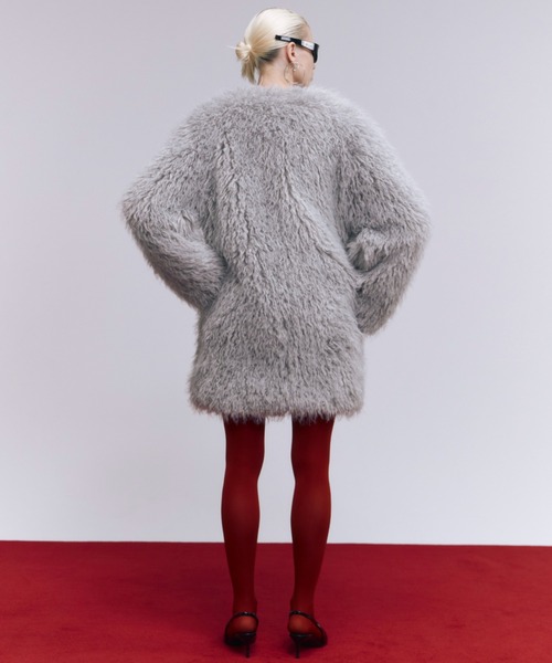 セール】FAKE FUR COAT/フェイクファーコート（ノーカラーコート