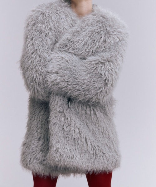 セール】FAKE FUR COAT/フェイクファーコート（ノーカラーコート