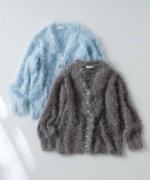 IEDIT(イディット)の「IEDIT パール調ボタンのブライトフェザーヤーンニットカーディガン(カーディガン/ボレロ・レディース・グレー/ライトブルー・M/L/LL/3L/4L/S)」の6枚目の写真
