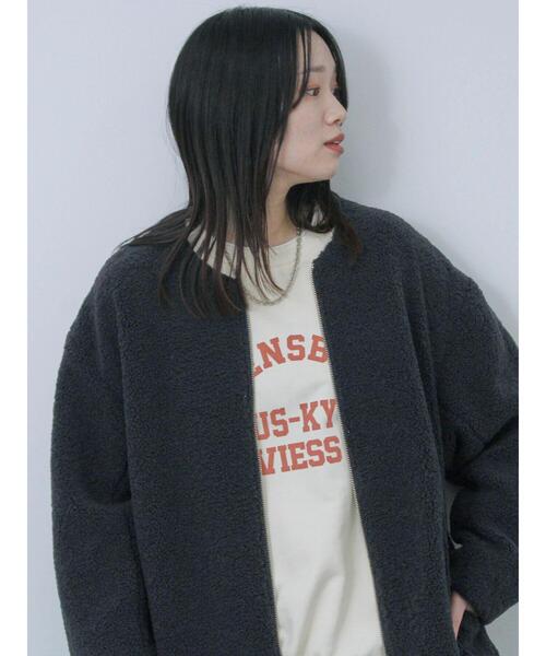 Samansa Mos2 blue（サマンサモスモスブルー）の「ライトボアコート（その他アウター・レディース・モカ/キナリ/チャコールグレー・F）」の3枚目の写真