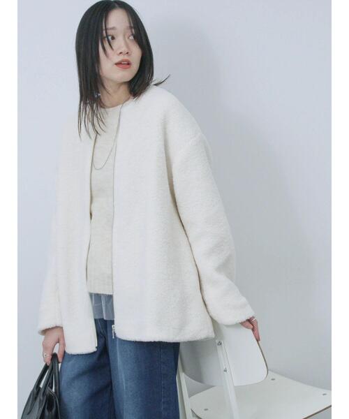 Samansa Mos2 blue（サマンサモスモスブルー）の「ライトボアコート（その他アウター・レディース・モカ/キナリ/チャコールグレー・F）」の9枚目の写真