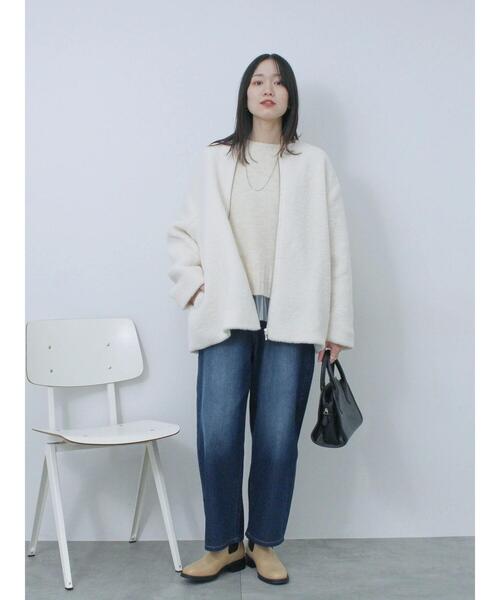 Samansa Mos2 blue（サマンサモスモスブルー）の「ライトボアコート（その他アウター・レディース・モカ/キナリ/チャコールグレー・F）」の12枚目の写真