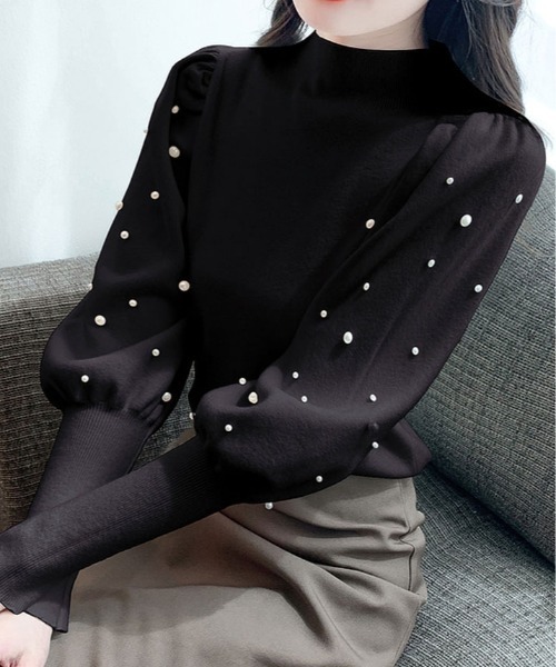 セール】パール ボリューム スリーブ ニット トップス（ニット  