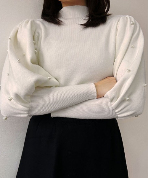 kirakiraShop(キラキラショップ)の「パール ボリューム スリーブ ニット トップス(ニット/セーター・レディース・ホワイト/ブラック・FREE)」の12枚目の写真