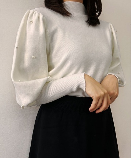 kirakiraShop(キラキラショップ)の「パール ボリューム スリーブ ニット トップス(ニット/セーター・レディース・ホワイト/ブラック・FREE)」の13枚目の写真