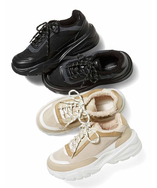 Live in comfort(リブインコンフォート)の「リブ イン コンフォート 軽くて歩きやすい 内側くるくるボアのあったかスニーカー(スニーカー・レディース・ブラック/ベージュ・6/2/3/4/5/1)」の5枚目の写真