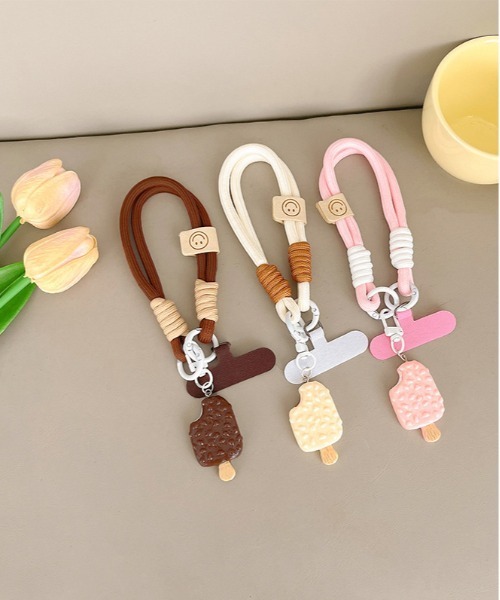 TONE SELECT GOODS(トーンセレクトグッズ)の「【urge select】アイス にこちゃん ポップ スマホストラップ(スマホグッズ・レディース・ホワイト/ブラウン/ピンク・FREE)」の6枚目の写真