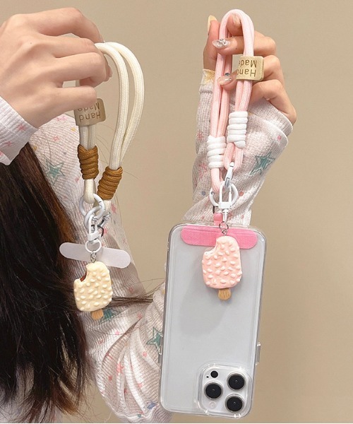 TONE SELECT GOODS(トーンセレクトグッズ)の「【urge select】アイス にこちゃん ポップ スマホストラップ(スマホグッズ・レディース・ホワイト/ブラウン/ピンク・FREE)」の7枚目の写真