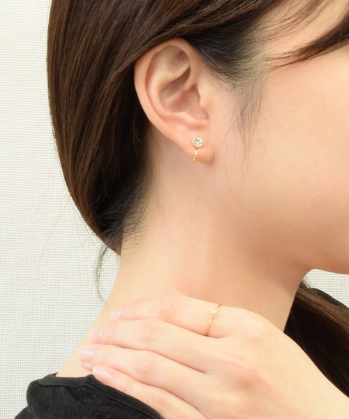 CALIN STANDARD(カリンスタンダード)の「◆金属アレルギー対応◆◆made in japan◆【痛くない】【落ちにくい】【ストレスフリーな着け心地】ワンポイント ループフィットイヤリング(イヤリング・レディース・ブラック/クリア/ピンク・FREE)」の9枚目の写真