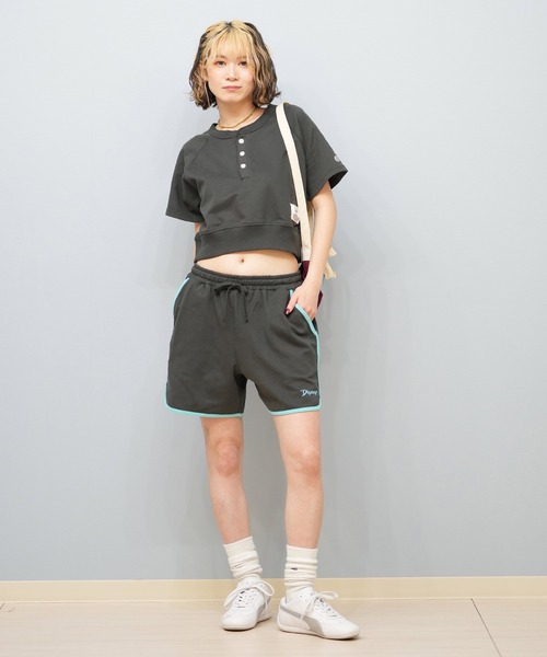 DISCUS ATHLETIC（ディスカス　アスレチック）の「DISCUS ATHLETIC/ディスカスアスレチック パイピングショートパンツ 5287-5970（スウェットパンツ・レディース・オートミール/スミクロ/コーラル・M/L）」の8枚目の写真