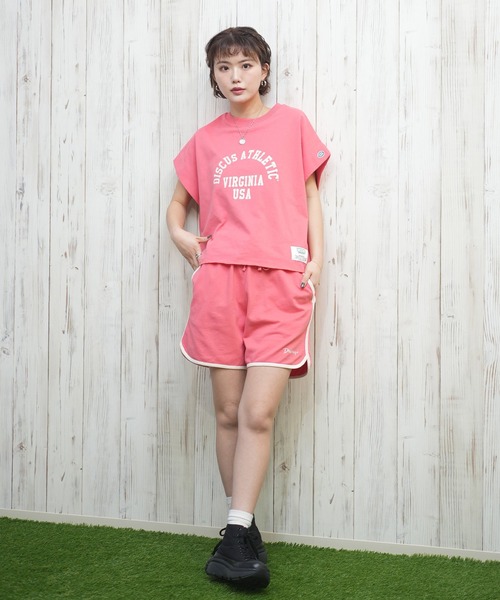 DISCUS ATHLETIC（ディスカス　アスレチック）の「DISCUS ATHLETIC/ディスカスアスレチック パイピングショートパンツ 5287-5970（スウェットパンツ・レディース・オートミール/スミクロ/コーラル・M/L）」の20枚目の写真