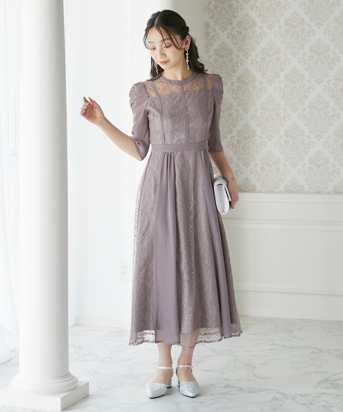 Jolie et Jolie(ジョリーエジョリー)の「シフォン切り替えレースワンピースドレス(ドレス・レディース・ネイビー/ブラック/モーブ系/アッシュグレー・M/L)」の8枚目の写真