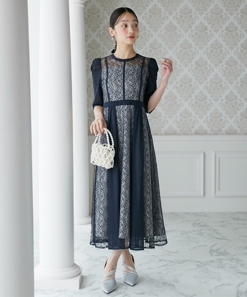 Jolie et Jolie(ジョリーエジョリー)の「シフォン切り替えレースワンピースドレス(ドレス・レディース・ネイビー/ブラック/モーブ系/アッシュグレー・M/L)」の18枚目の写真