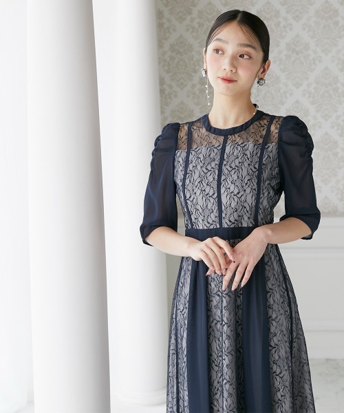 Jolie et Jolie(ジョリーエジョリー)の「シフォン切り替えレースワンピースドレス(ドレス・レディース・ネイビー/ブラック/モーブ系/アッシュグレー・M/L)」の22枚目の写真