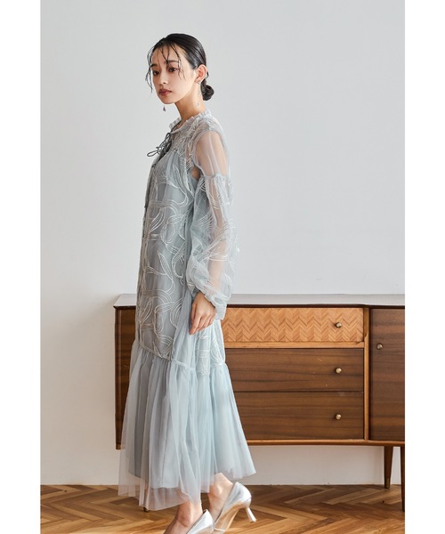 リボンエンブロイダリーレイヤードドレス マタニティ 妊婦 結婚式