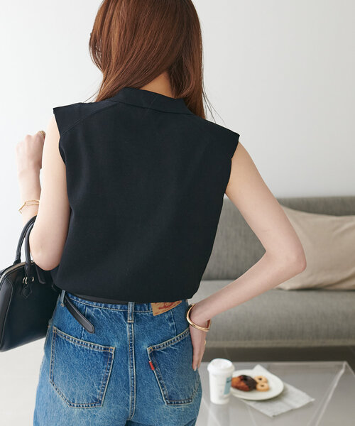 セール】サラモチ衿付き前開きノースリーブ《WEB限定カラーあり