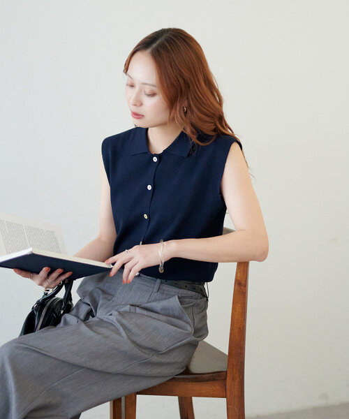 【新品タグ付き】アメノチハレ　レース襟付きギャザースリーブニット 長袖　ネイビー Machine-washable】レース襟付きギャザースリーブニット – Ame no chi Hare