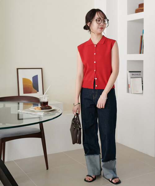 セール】サラモチ衿付き前開きノースリーブ《WEB限定カラーあり