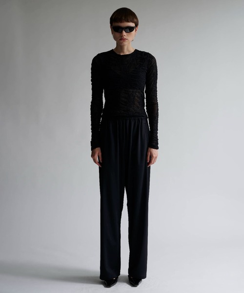 アンスクリア Sarrouel ハイウエスト パンツ ブラック INSCRIRE Track Pants（スラックス）｜INSCRIRE（アンスクリア）の