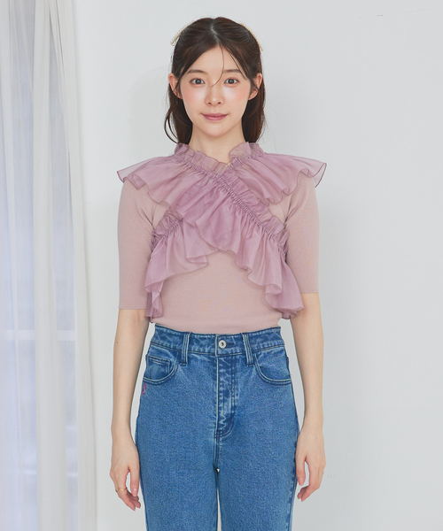 SELFIST(セルフィスト)の「マルチWAYフリル付きニット 秋服 無地 着まわし(ニット/セーター・レディース・ブラック/アイボリー/ピンク系/チャコールグレー・フリー)」の5枚目の写真