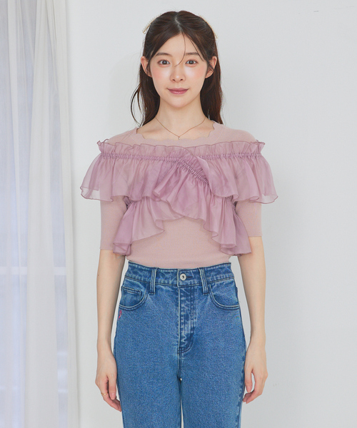 SELFIST(セルフィスト)の「マルチWAYフリル付きニット 秋服 無地 着まわし(ニット/セーター・レディース・ブラック/アイボリー/ピンク系/チャコールグレー・フリー)」の6枚目の写真