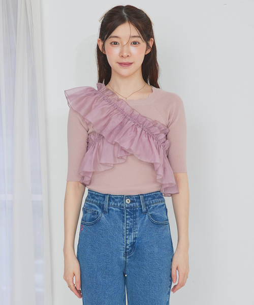 SELFIST(セルフィスト)の「マルチWAYフリル付きニット 秋服 無地 着まわし(ニット/セーター・レディース・ブラック/アイボリー/ピンク系/チャコールグレー・フリー)」の7枚目の写真