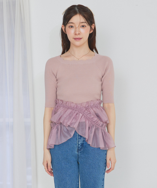 SELFIST(セルフィスト)の「マルチWAYフリル付きニット 秋服 無地 着まわし(ニット/セーター・レディース・ブラック/アイボリー/ピンク系/チャコールグレー・フリー)」の8枚目の写真