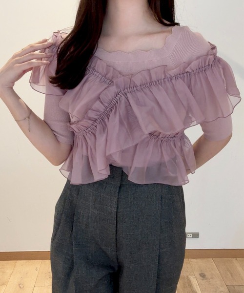 SELFIST(セルフィスト)の「マルチWAYフリル付きニット 秋服 無地 着まわし(ニット/セーター・レディース・ブラック/アイボリー/ピンク系/チャコールグレー・フリー)」の4枚目の写真