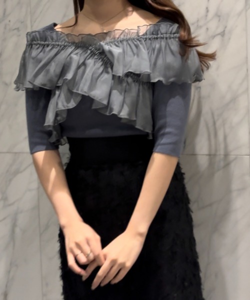 SELFIST(セルフィスト)の「マルチWAYフリル付きニット 秋服 無地 着まわし(ニット/セーター・レディース・ブラック/アイボリー/ピンク系/チャコールグレー・フリー)」の3枚目の写真