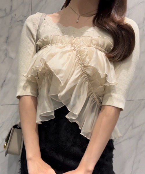 SELFIST(セルフィスト)の「マルチWAYフリル付きニット 秋服 無地 着まわし(ニット/セーター・レディース・ブラック/アイボリー/ピンク系/チャコールグレー・フリー)」の2枚目の写真