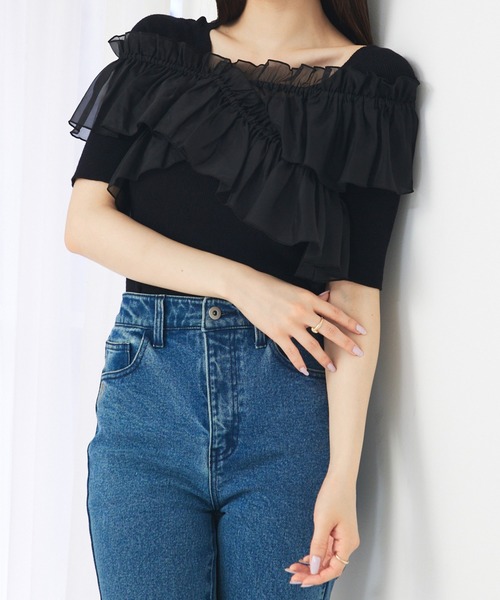 セール】マルチWAYフリル付きニット 秋服 無地 着まわし（ニット