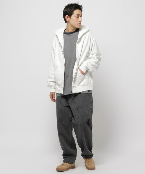 niko and...（ニコアンド）の「強撚裏毛ペイントパーカー（パーカー・メンズ・オフホワイト/ブラック・MEDIUM/LARGE）」の3枚目の写真