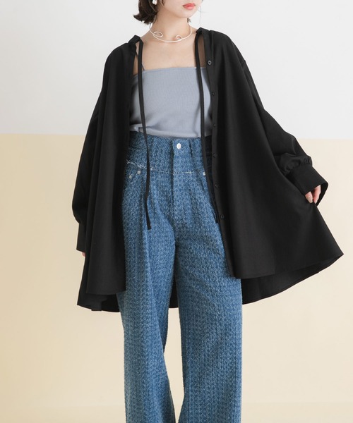 rectangle（レクタングル）の「フレアシャツワンピース（ワンピース・レディース・ブルー/ブラック/グレー/ベージュ・X-LARGE/LARGE/XX-LARGE/MEDIUM）」の2枚目の写真