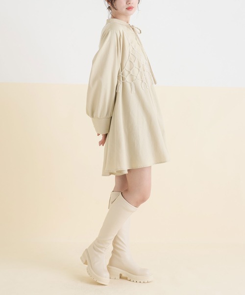 rectangle（レクタングル）の「フレアシャツワンピース（ワンピース・レディース・ブルー/ブラック/グレー/ベージュ・X-LARGE/LARGE/XX-LARGE/MEDIUM）」の6枚目の写真