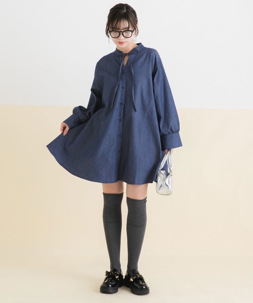 rectangle（レクタングル）の「フレアシャツワンピース（ワンピース・レディース・ブルー/ブラック/グレー/ベージュ・X-LARGE/LARGE/XX-LARGE/MEDIUM）」の21枚目の写真