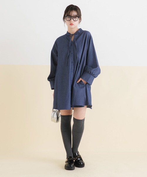 rectangle（レクタングル）の「フレアシャツワンピース（ワンピース・レディース・ブルー/ブラック/グレー/ベージュ・X-LARGE/LARGE/XX-LARGE/MEDIUM）」の22枚目の写真