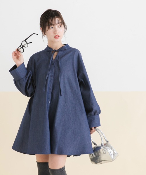 rectangle（レクタングル）の「フレアシャツワンピース（ワンピース・レディース・ブルー/ブラック/グレー/ベージュ・X-LARGE/LARGE/XX-LARGE/MEDIUM）」の13枚目の写真