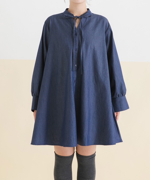 rectangle（レクタングル）の「フレアシャツワンピース（ワンピース・レディース・ブルー/ブラック/グレー/ベージュ・X-LARGE/LARGE/XX-LARGE/MEDIUM）」の14枚目の写真