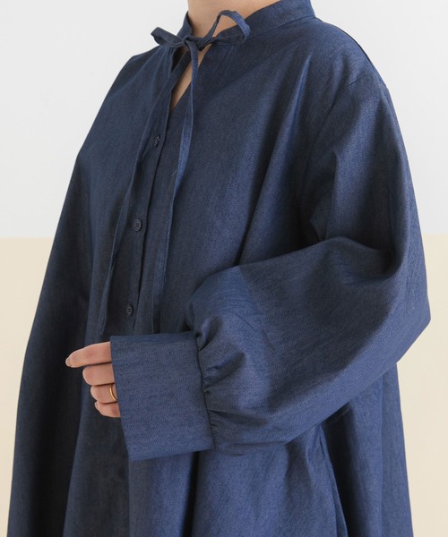 rectangle（レクタングル）の「フレアシャツワンピース（ワンピース・レディース・ブルー/ブラック/グレー/ベージュ・X-LARGE/LARGE/XX-LARGE/MEDIUM）」の10枚目の写真