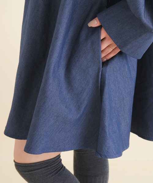 rectangle（レクタングル）の「フレアシャツワンピース（ワンピース・レディース・ブルー/ブラック/グレー/ベージュ・X-LARGE/LARGE/XX-LARGE/MEDIUM）」の11枚目の写真