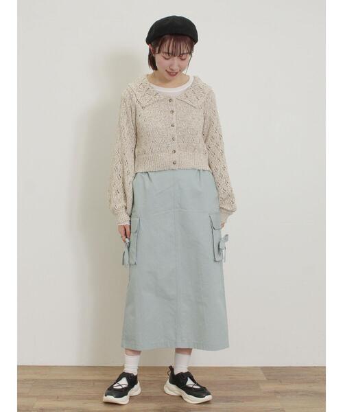 Samansa Mos2(サマンサ モスモス)の「テープヤーンラウンドカラーカーディガン(カーディガン/ボレロ・レディース・ベージュ/レッド/グリーン/ブラック・F)」の5枚目の写真