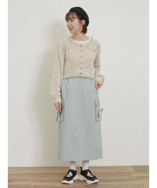 Samansa Mos2(サマンサ モスモス)の「テープヤーンラウンドカラーカーディガン(カーディガン/ボレロ・レディース・ベージュ/レッド/グリーン/ブラック・F)」の7枚目の写真