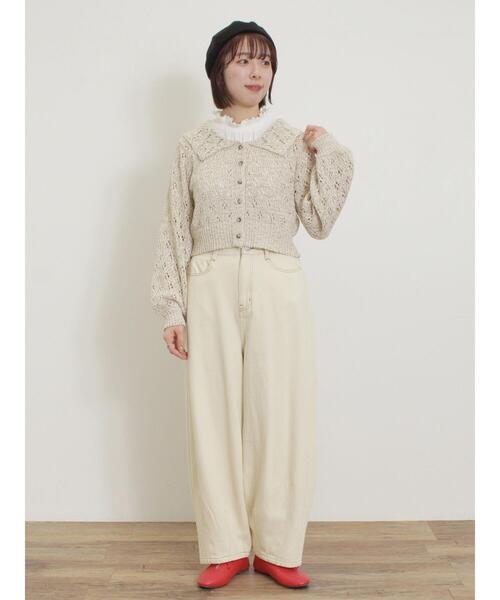 Samansa Mos2(サマンサ モスモス)の「テープヤーンラウンドカラーカーディガン(カーディガン/ボレロ・レディース・ベージュ/レッド/グリーン/ブラック・F)」の9枚目の写真