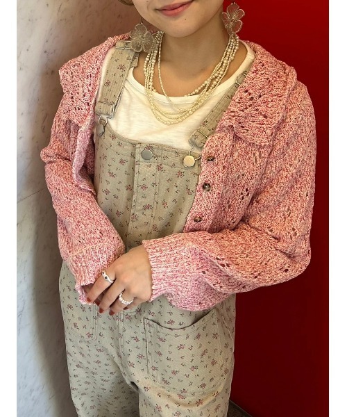 Samansa Mos2(サマンサ モスモス)の「テープヤーンラウンドカラーカーディガン(カーディガン/ボレロ・レディース・ベージュ/レッド/グリーン/ブラック・F)」の4枚目の写真